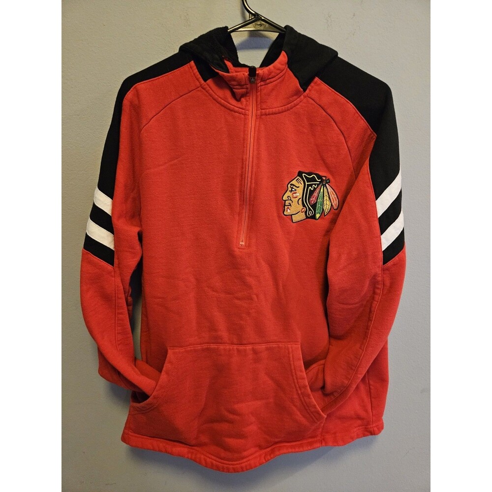 Chicago Blackhawks NHL Hoodie Men’s L Red Black 1/4 Zip Fleece Pullover